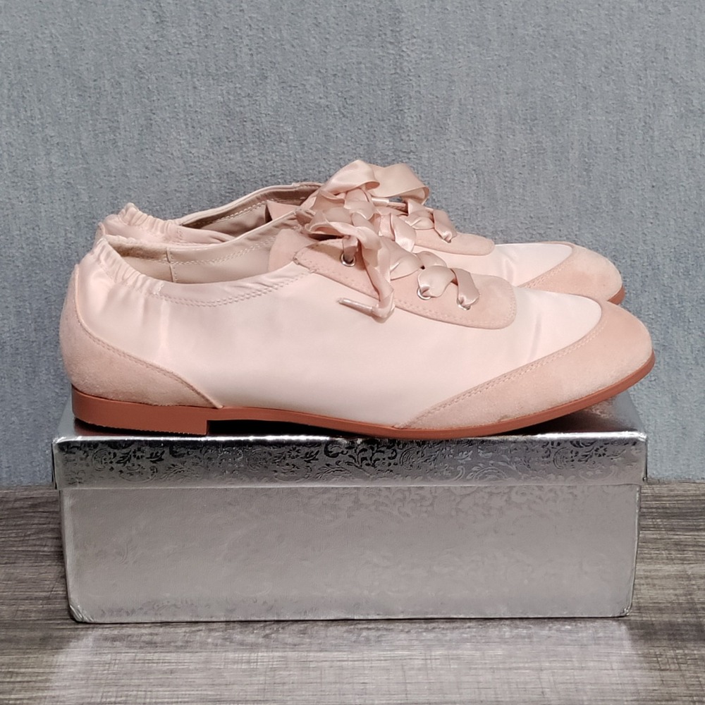 Womens Ballet Sneakers Size 12 Light Pink Ribbon Lace Up Round Toe Walking Flats